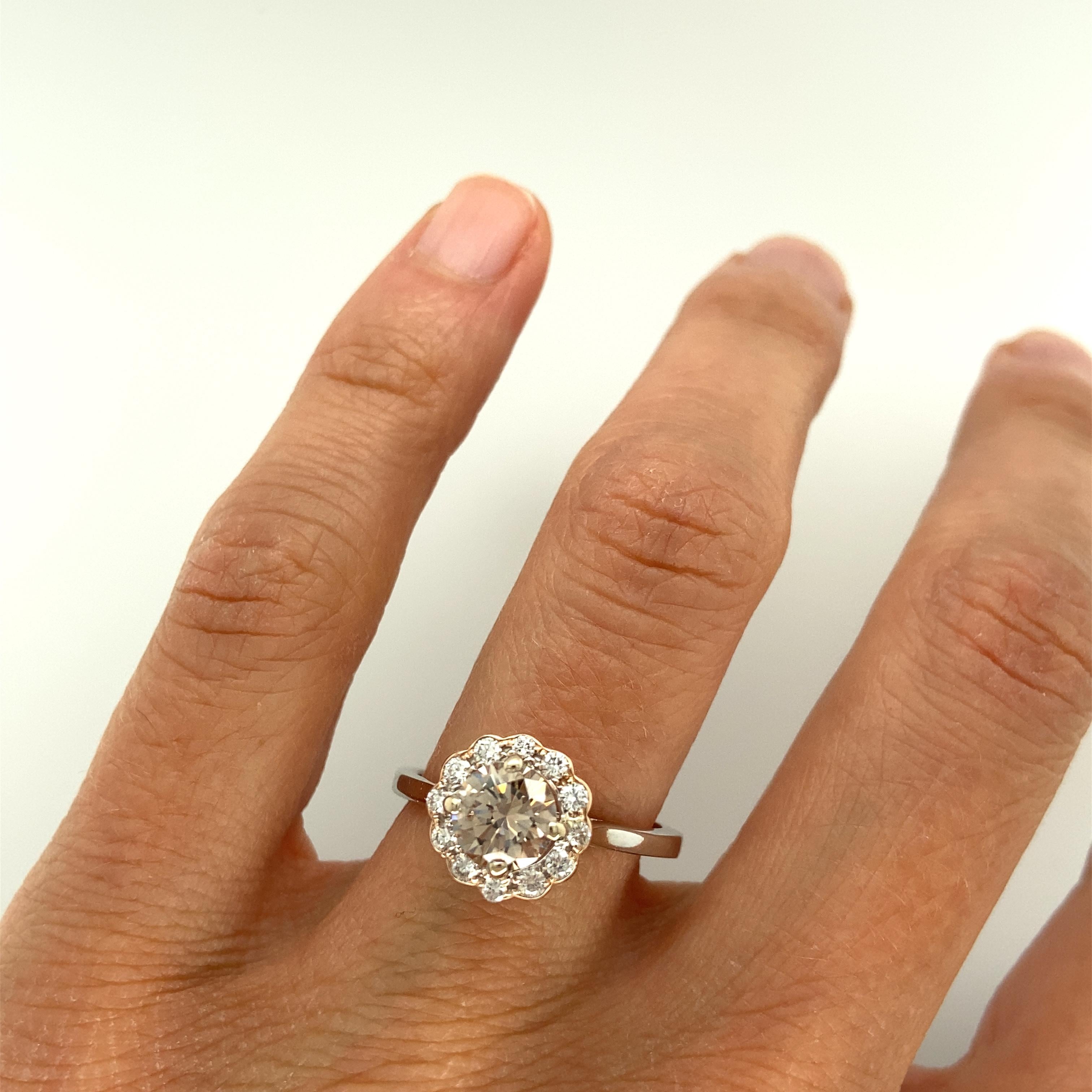 Round Cut Pinkish Brown Diamond Engagement Ring