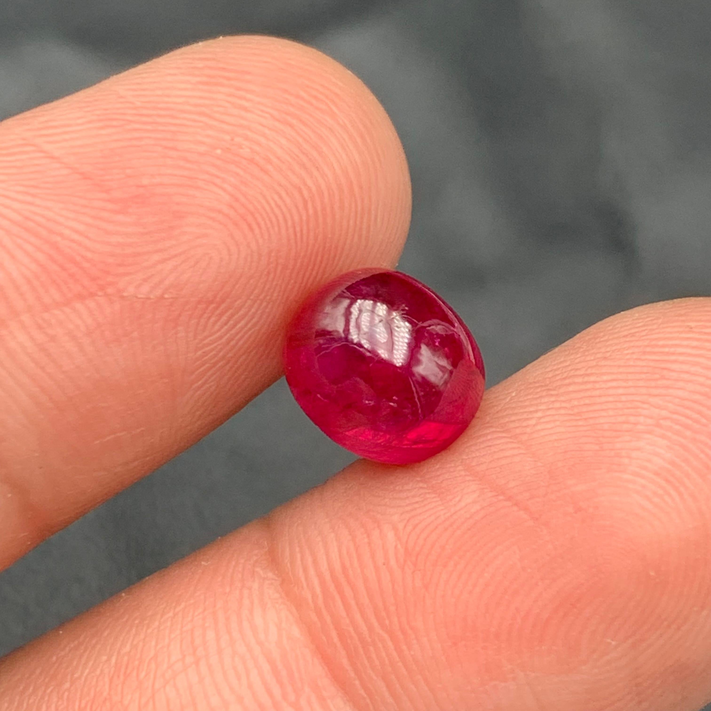 Contemporary Pinkish Hue Red Natural Ruby Ring Loose Gemstone 5.90 Ct Cabochon for Jewelry For Sale