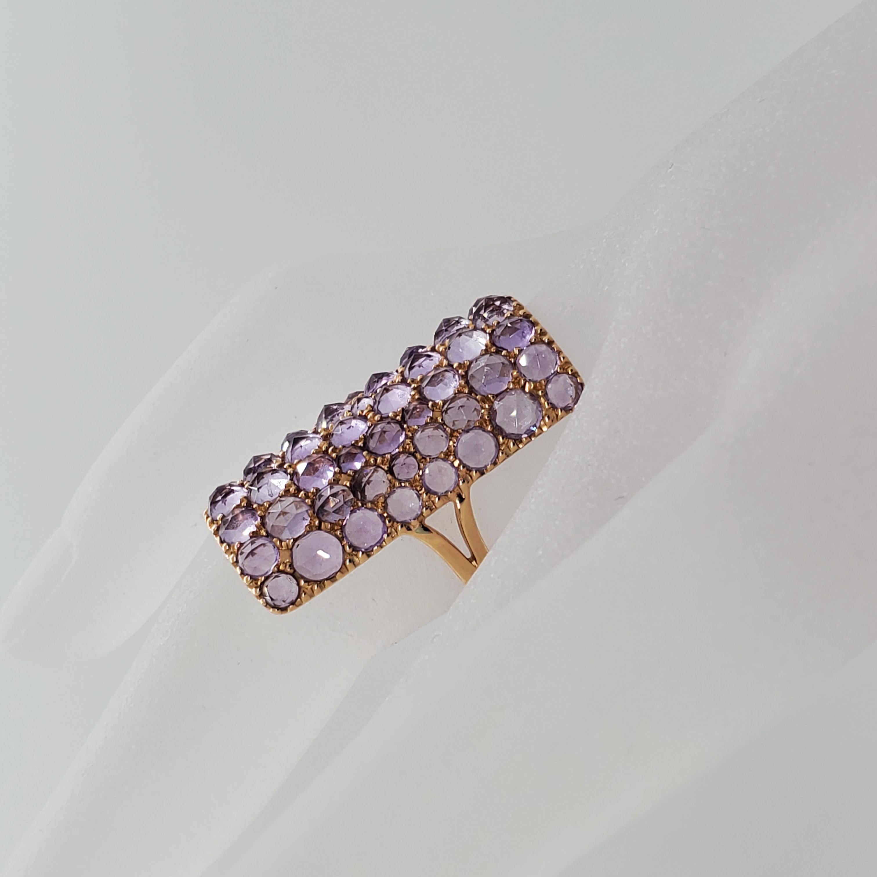 Round Cut Pinkish Purple Amethyst Cocktail Ring in 18 Karat Rose Gold For Sale