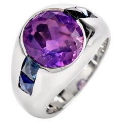 Retro Pinkish Purple and Blue Sapphire Platinum Dome Men's Ring