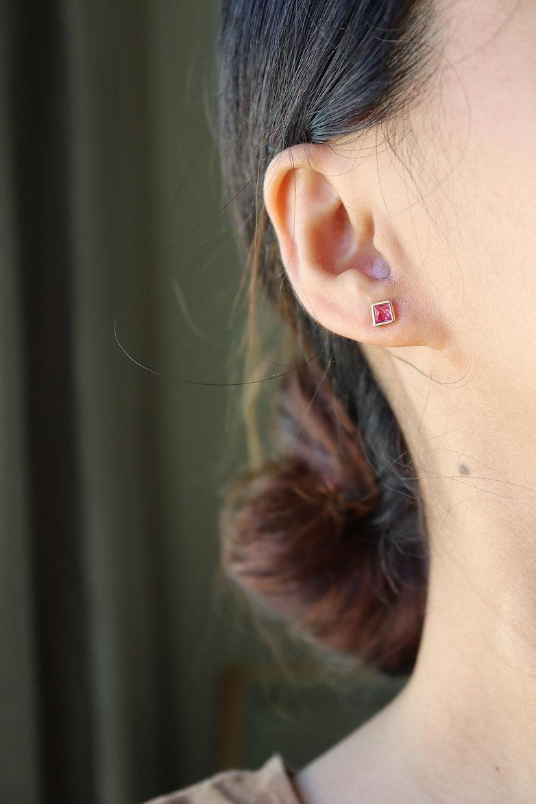 Octagon Cut Pinkish Red Angel Cut Spinels Earring For Sale