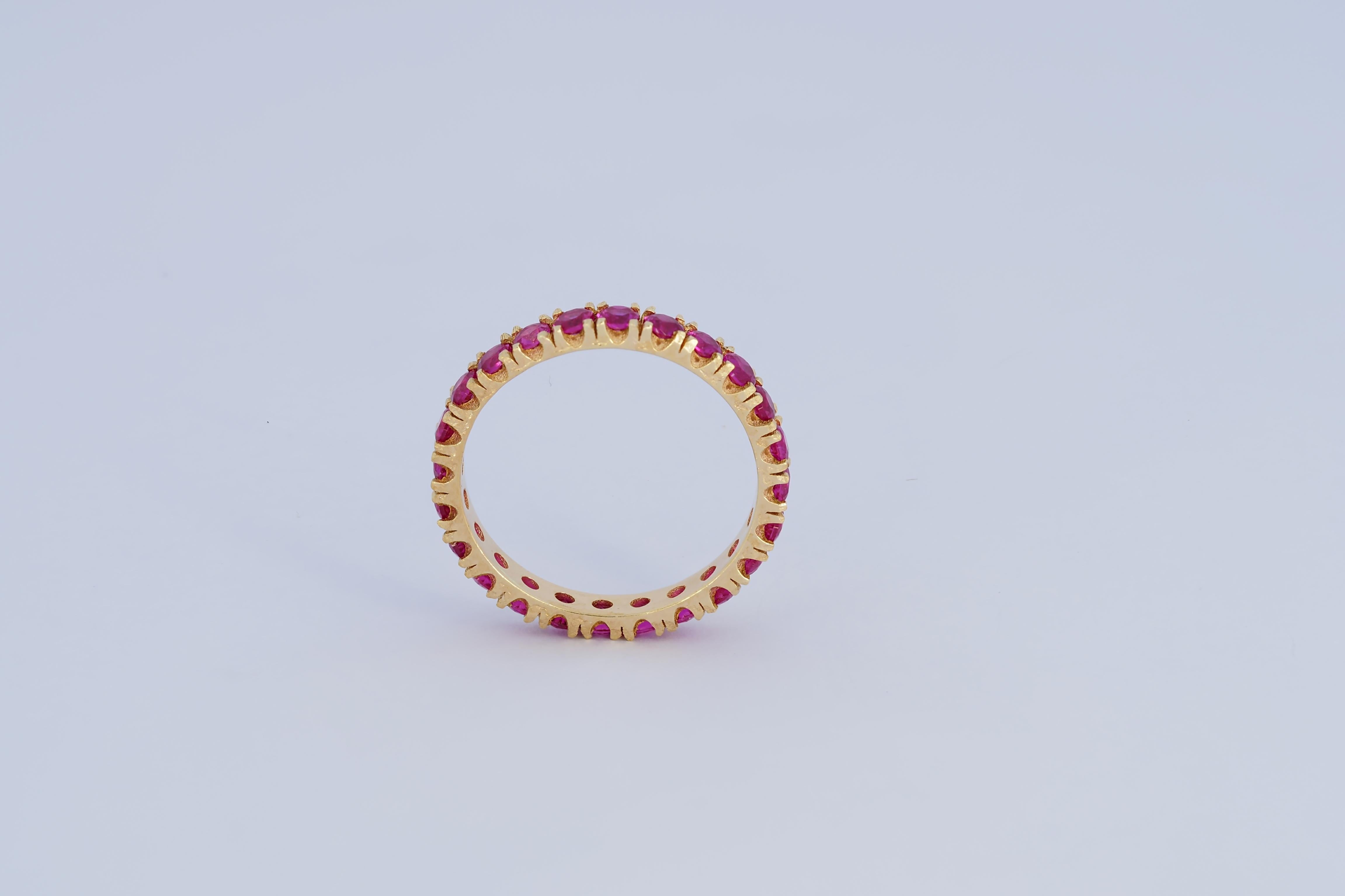 En vente :  Bague d'éternité en or 14k avec pierre précieuse rouge rose 7