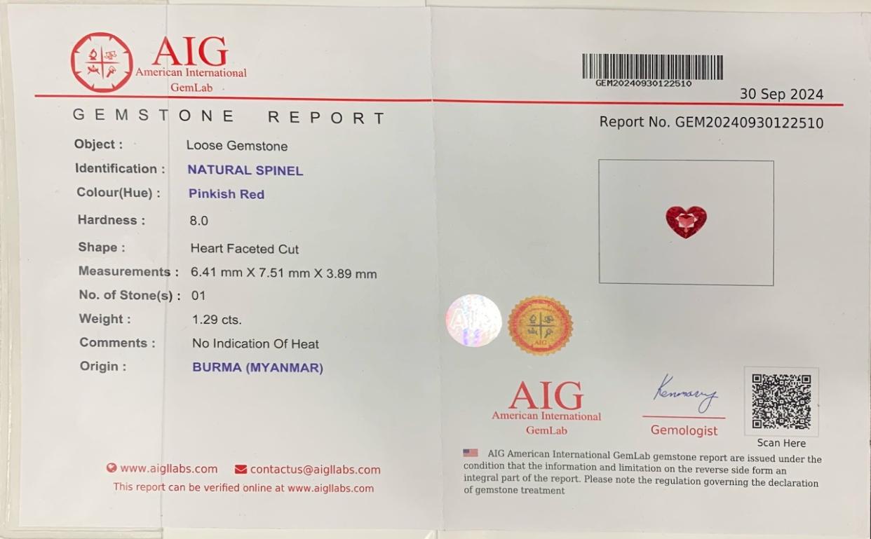 Pinkish Red Natural Certified Spinel Loose Gemstone 1.29 Ct Heart Shape-Jewel 8
