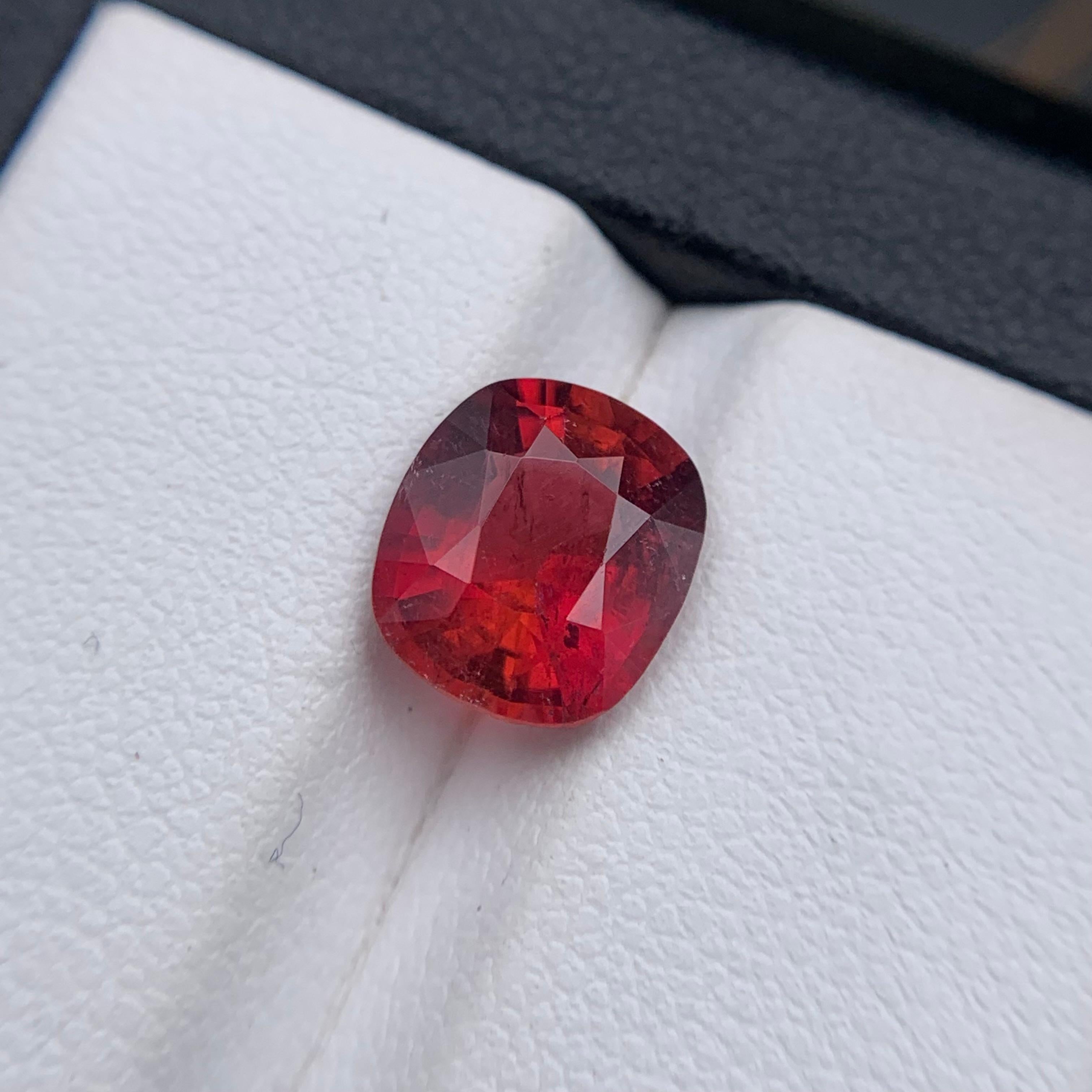 Women's or Men's Pinkish Red Natural Rubellite Tourmaline Ring Loose Gemstone 2.40 Ct Cushion Cut For Sale