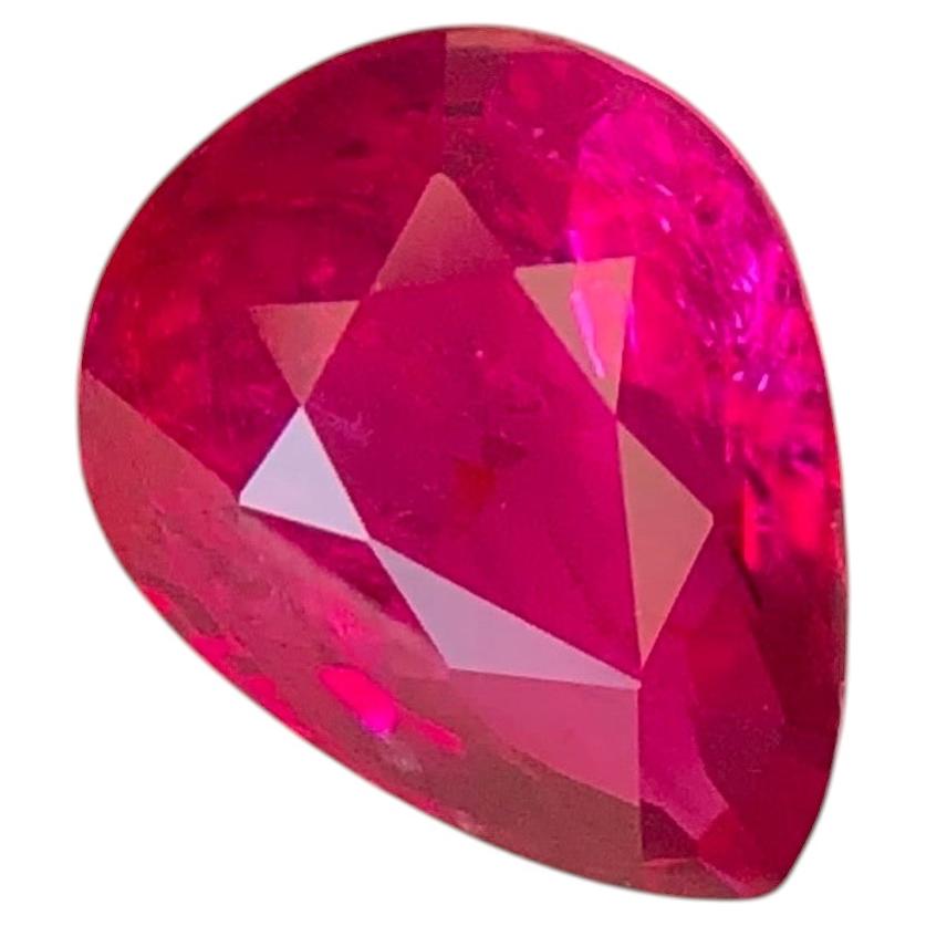 Pinkish Red Natural Ruby 1.05 Carat Pear Cut Unheated Loose Gemstone for Ring For Sale