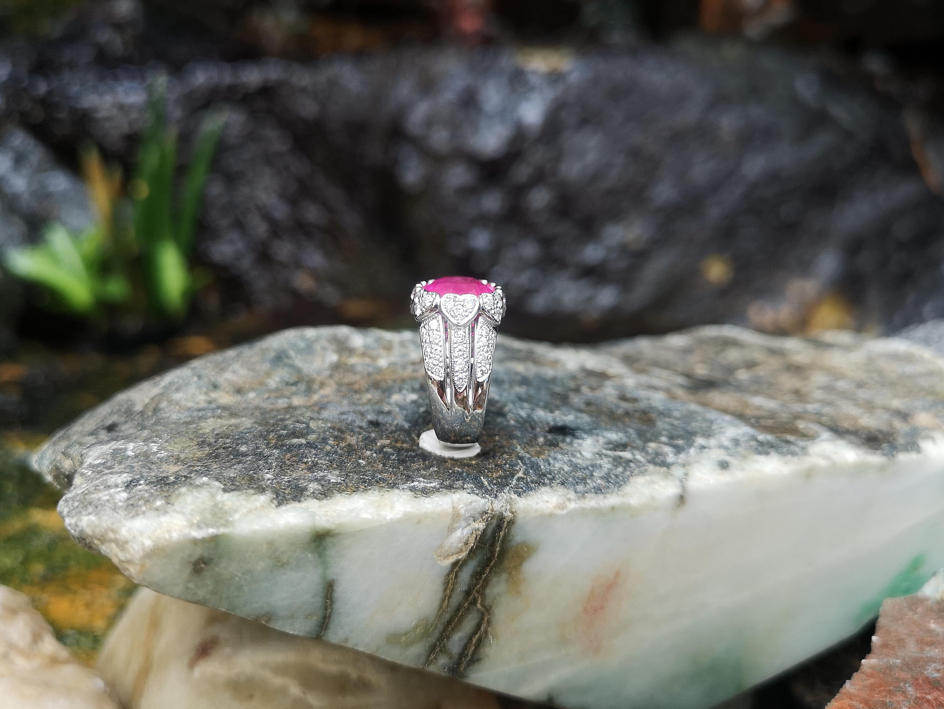 Pinkish Ruby with Diamond Ring set in 18 Karat White Gold Settings For Sale 4