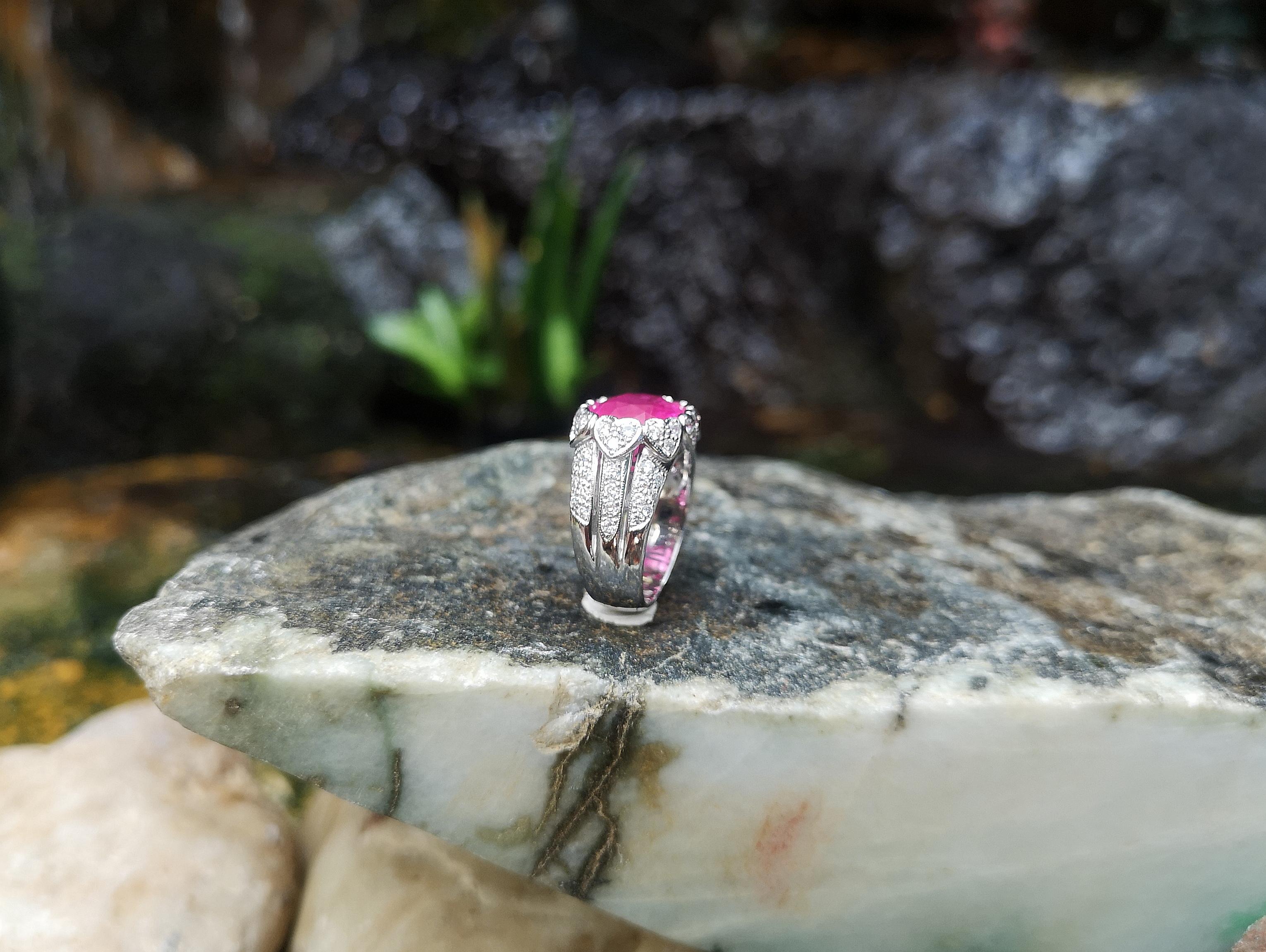 Pinkish Ruby with Diamond Ring set in 18 Karat White Gold Settings For Sale 5