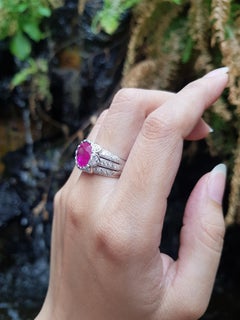 Pinkish Ruby with Diamond Ring set in 18 Karat White Gold Settings