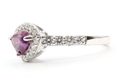 Pinkish Violet Sapphire & Diamond Halo Ring in Platinum- GIA 5232457093