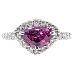 Pinkish Violet Sapphire & Diamond Halo Ring in Platinum- GIA 5232457093