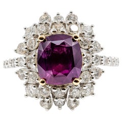Pinkish Violet Sapphire & Diamond Starburst Ring in 18k White Gold