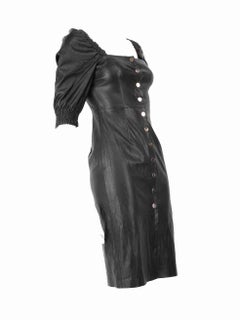 Pinko Black Leather Ruch Detail Knee Length Dress Size XS