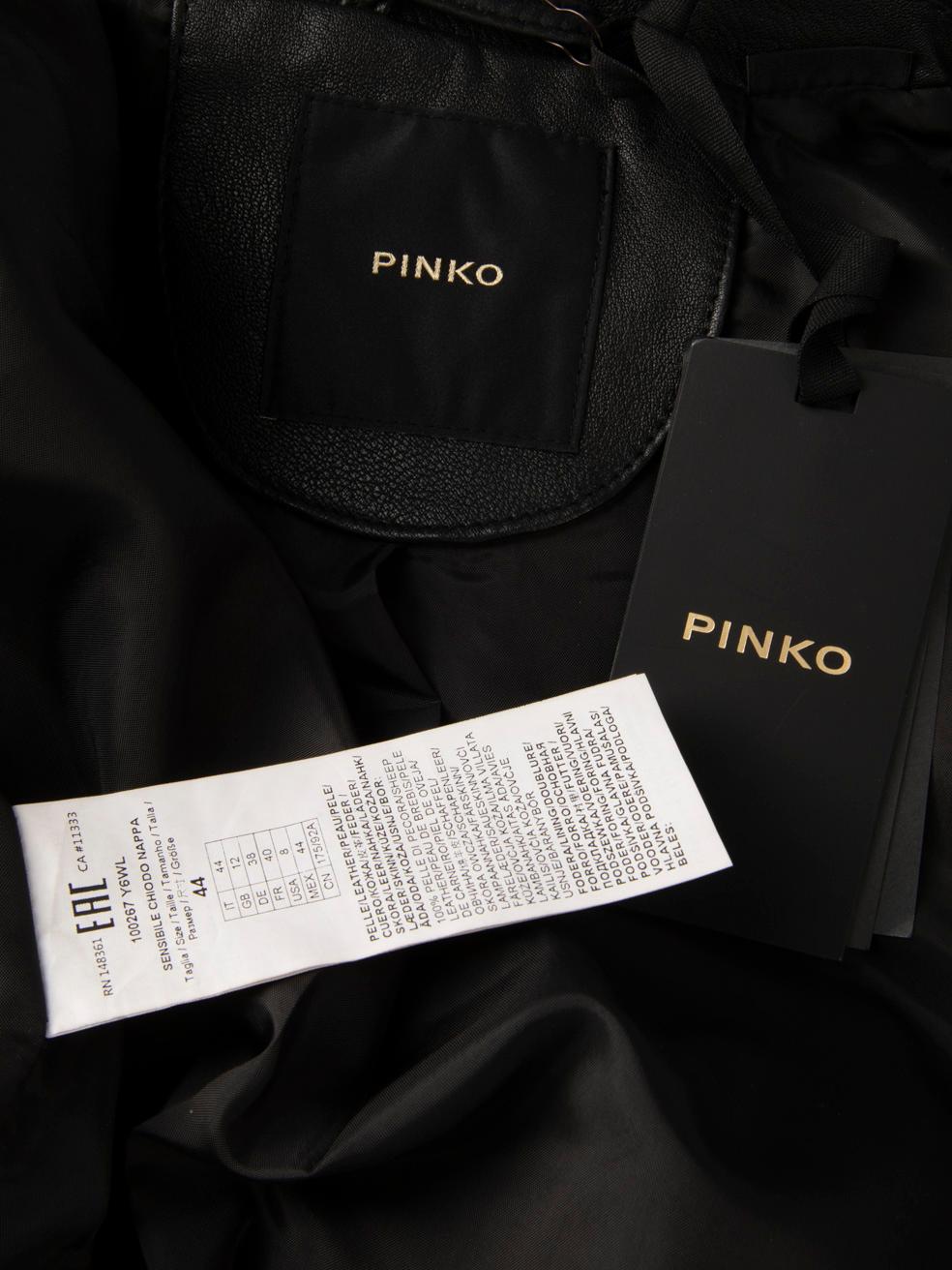 Women's Pinko Black Leather Sensibile Biker Jacket Size L For Sale