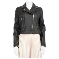 Pinko Black Nappa Leather Sensibile Biker Jacket Size M