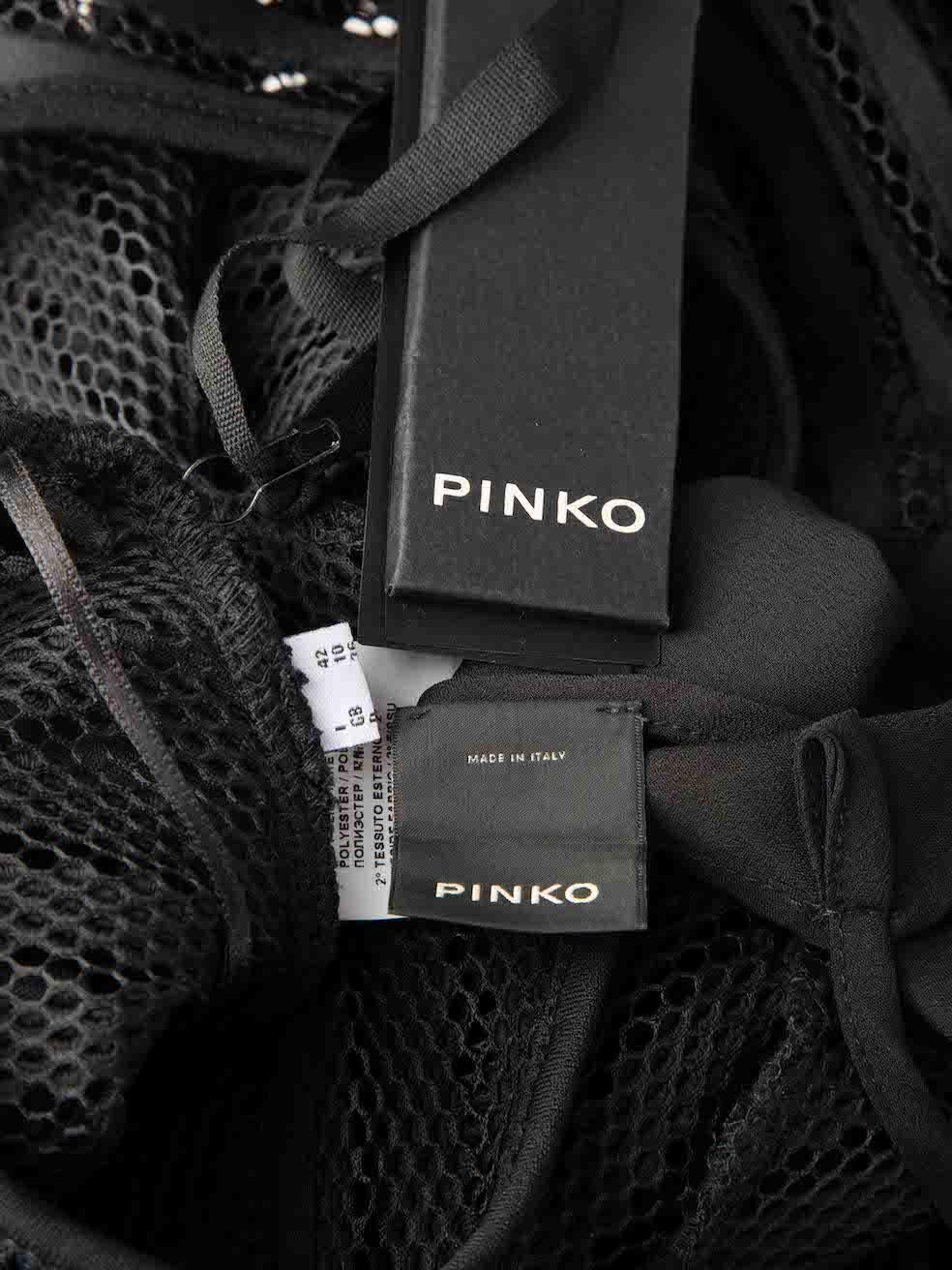 Women's Pinko Black Striped Mesh Embellished Midi Dress Size M