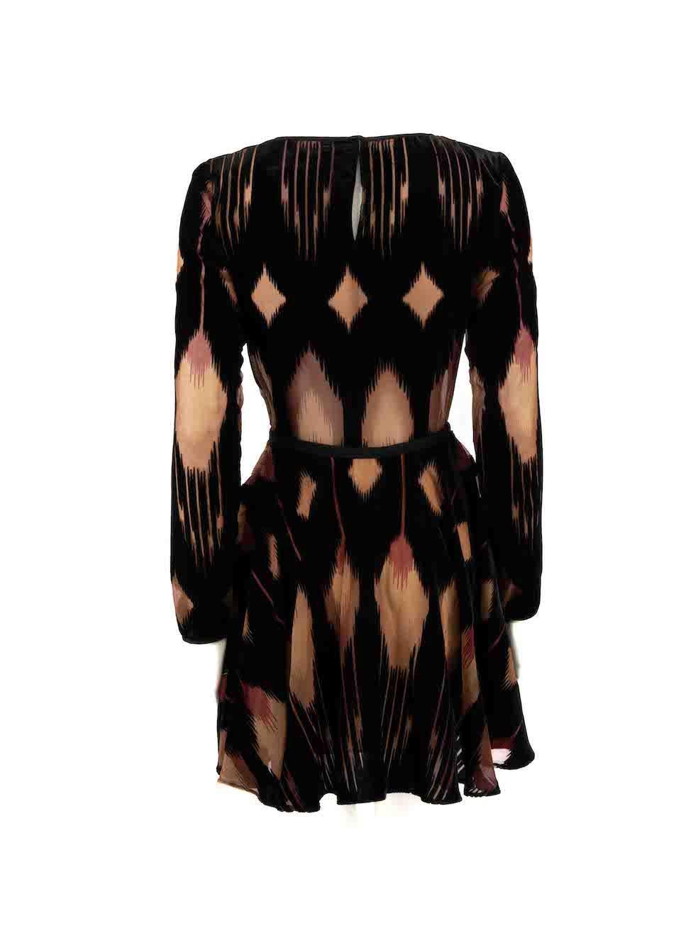 Pinko Black Velvet Flocked Abstract Mini Dress Size XS In Excellent Condition For Sale In London, GB