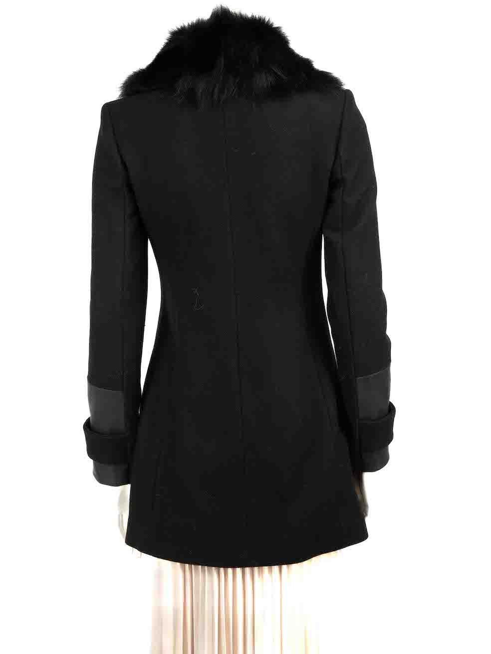 Pinko Black Wool Asymmetric Fur Collared Coat Size S In Good Condition For Sale In London, GB