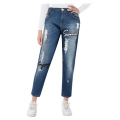 Pinko Blue Denim Sequinned Distressed Jeans Size M