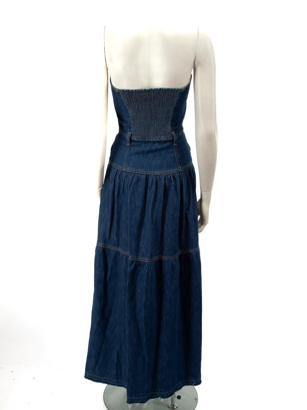 Pinko Blue Denim Strapless Tiered Maxi Dress Size XS In Good Condition In London, GB