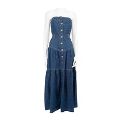 Pinko Blue Denim Strapless Tiered Maxi Dress Size XS