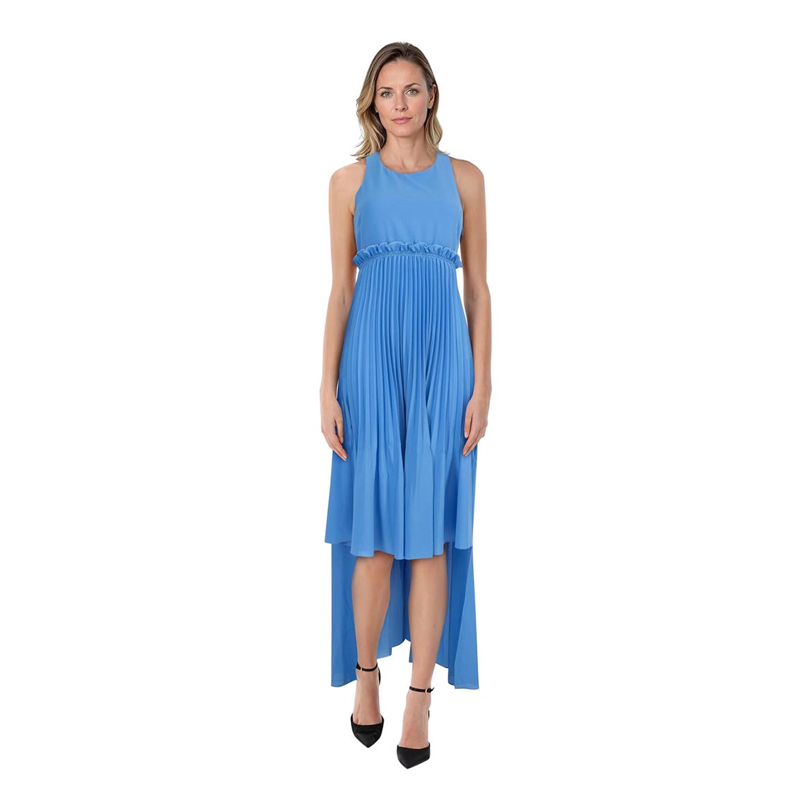 Pinko - Vestito a pieghe con orlo alto e basso blu - taglia S