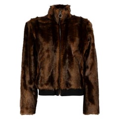 Pinko Brown Faux Fur Crystal Logo Jacket Size S