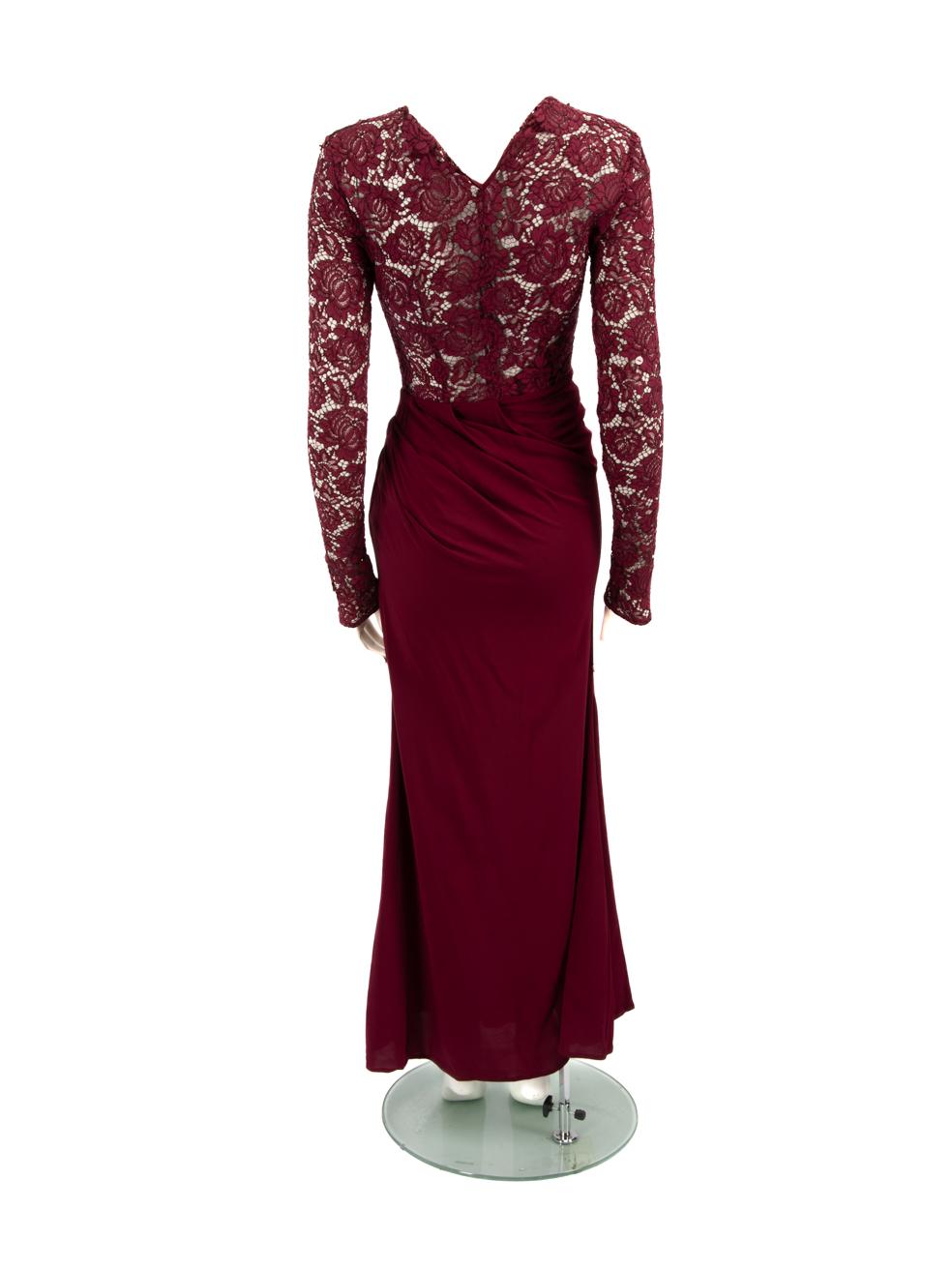 Red Pinko Burgundy Floral Lace Beaded Maxi Dress Size XS For Sale