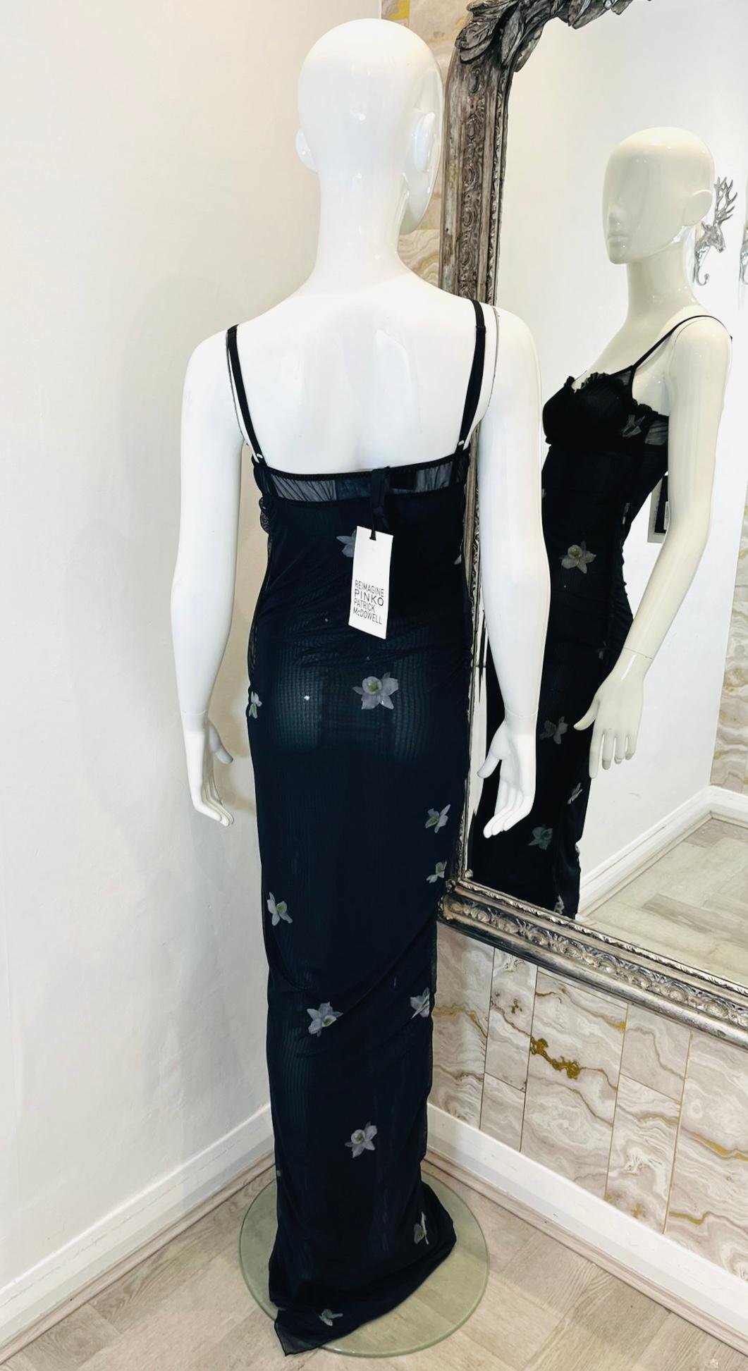 Pinko Gathered Orchid Print Tulle Dress In New Condition In London, GB