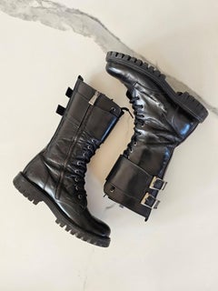 Pinko Italian Black leather combat boots size 39 urban elegance!