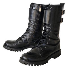 Pinko Italian Black leather combat boots size 39 urban elegance!