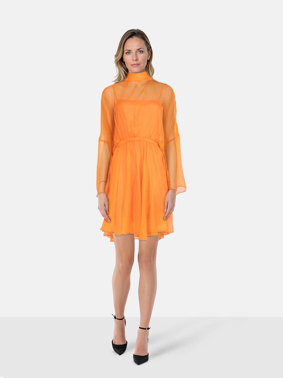 Pinko Orange Silk Sheer Mini Dress Size L