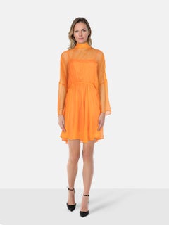 Pinko Orange Silk Sheer Mini Dress Size L