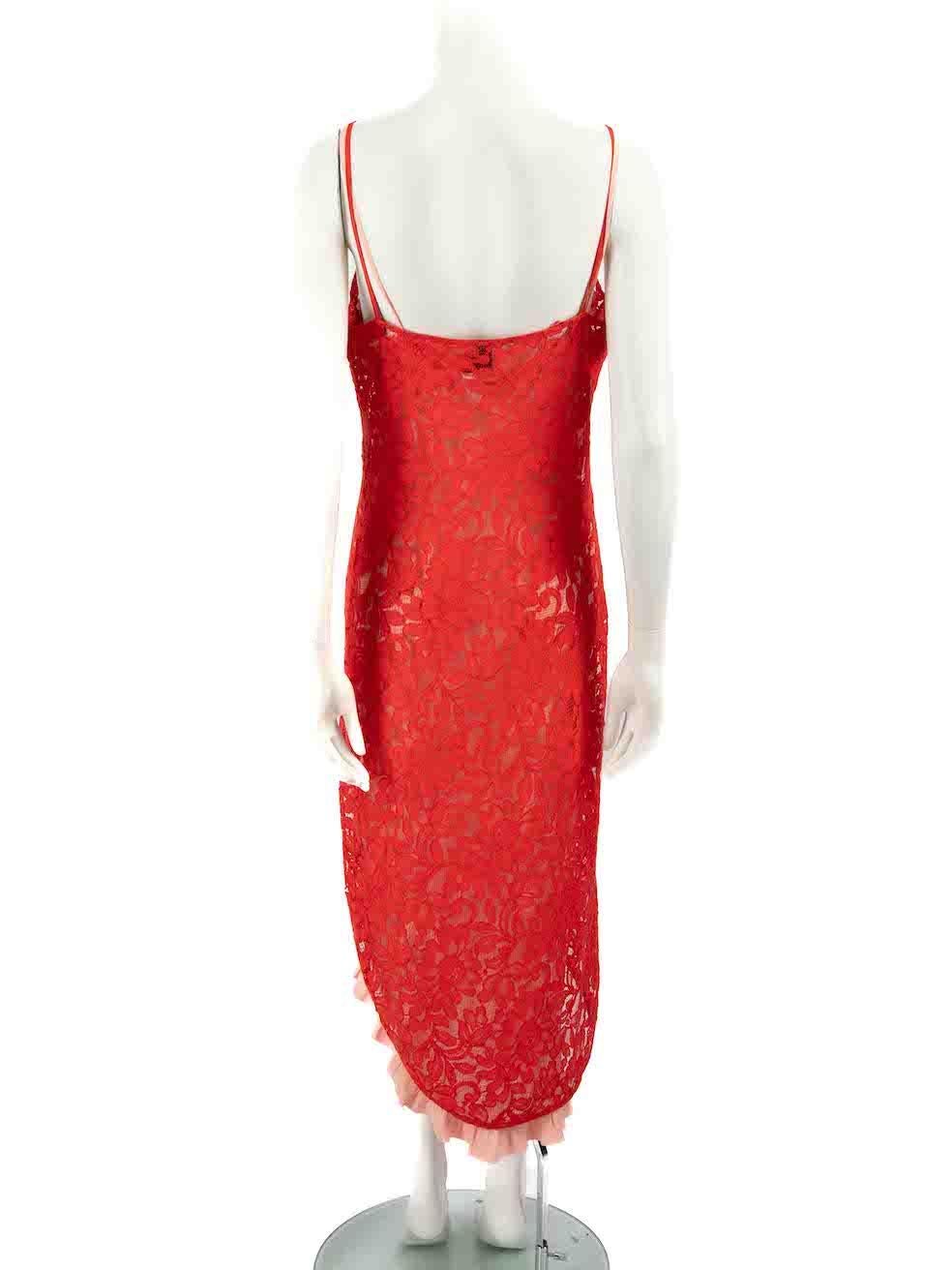 Pinko Red Lace V Neck Midi Dress Size L In Good Condition In London, GB