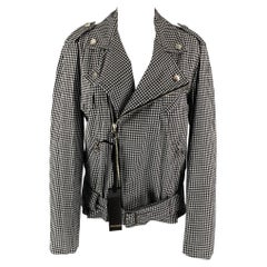 PINKO Size 6 Black & White Gingham Cotton Asymmetrical Jacket