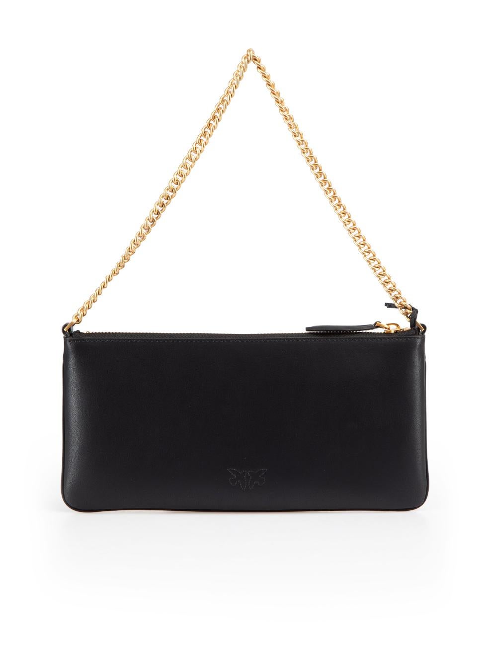 Pinko SS24 Black Leather Horizontal Flat Shoulder Bag In New Condition For Sale In London, GB