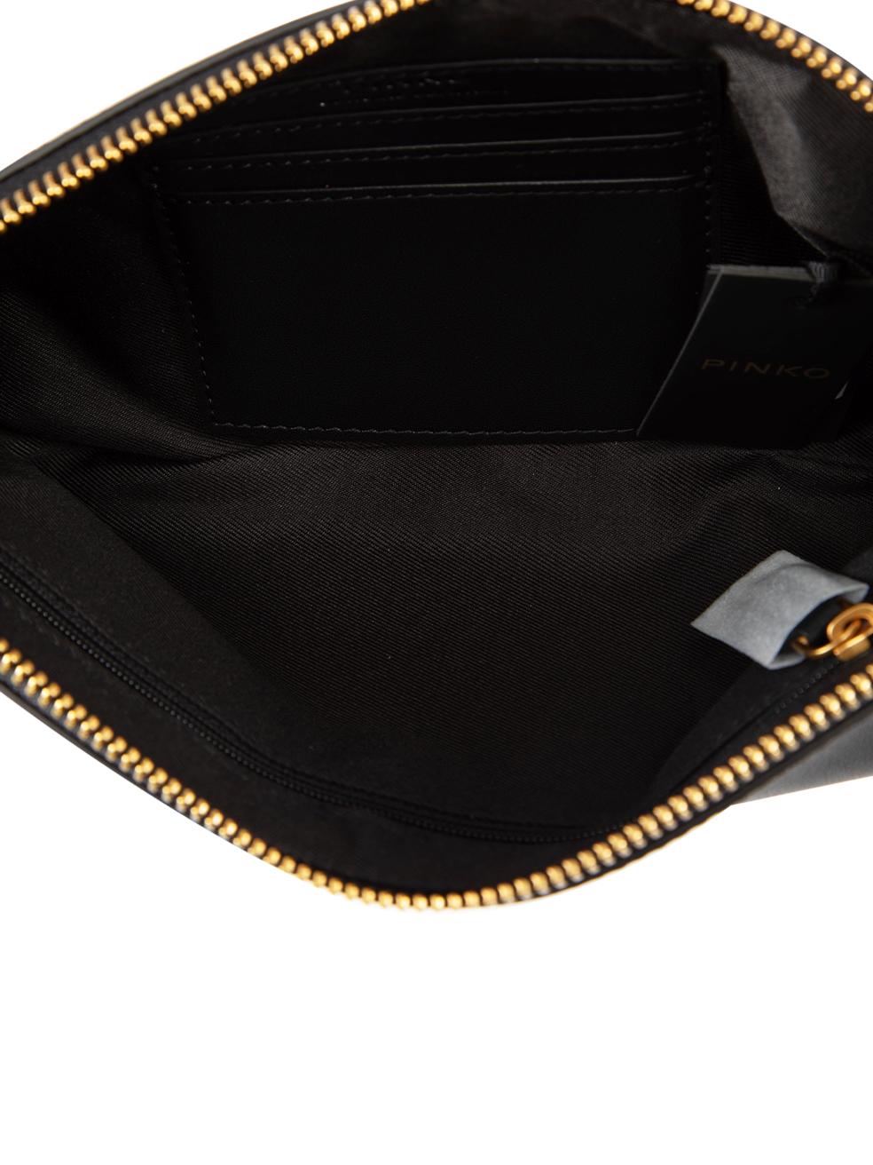 Pinko SS24 Black Leather Horizontal Flat Shoulder Bag For Sale 1