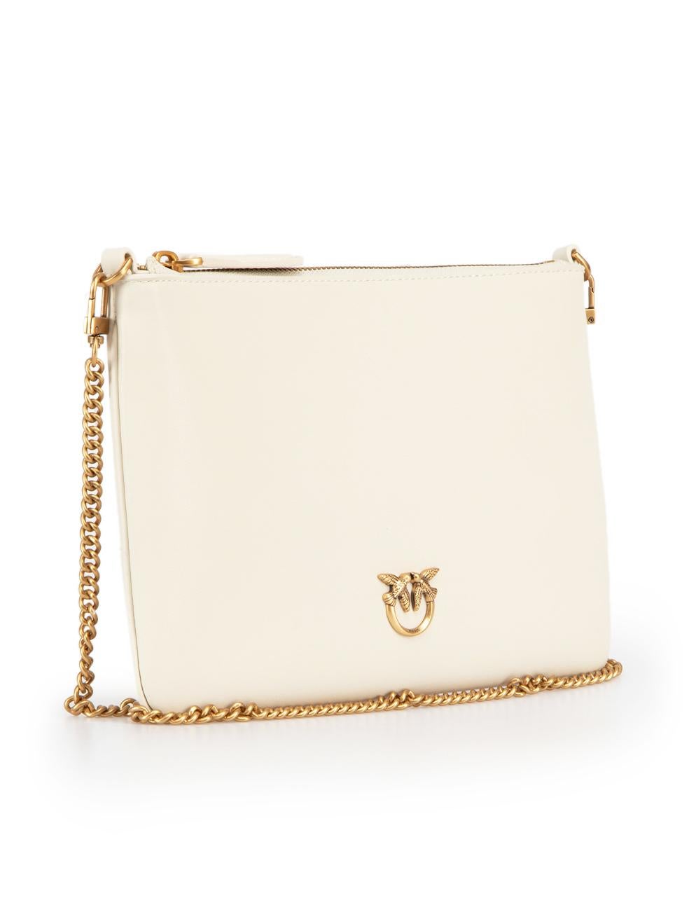 CONDITION is New with tags on this brand new Pinko designer item. This item comes with original packaging.
 
 
 
 Details
 
 
 Flat Classic
 
 White
 
 Leather
 
 Mini crossbody bag
 
 Gold tone hardware
 
 Lovebirds embellishment
 
 Detachable
