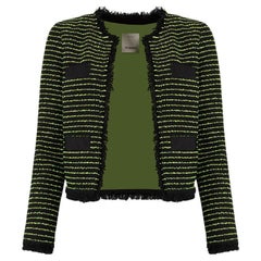 Pinko - Giacca senza colletto a righe nera e verde da donna