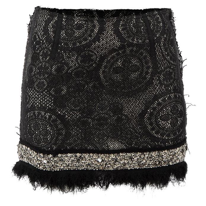 Pinko Women's Black Lace Layered Sequinned Mini Skirt For Sale