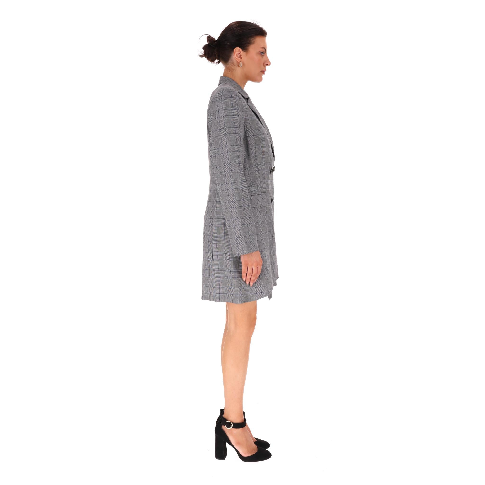 Gray Pinko Wool Blend Prince Of Wales Blazer Dress For Sale