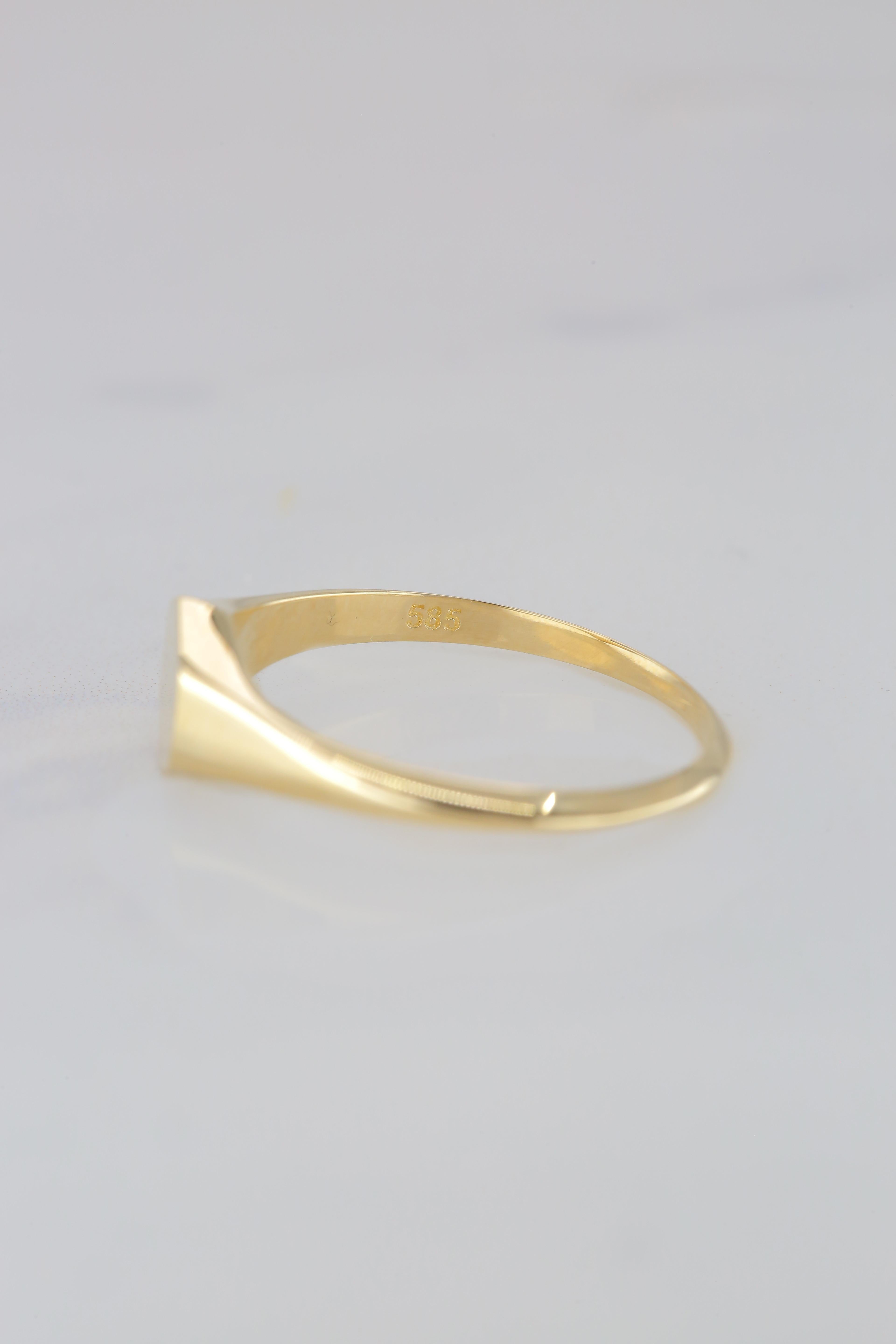 Pinky Signet Ring, 14K Gold Pinky Hexagon Signet Ring, Small Hexagonal Ring 6