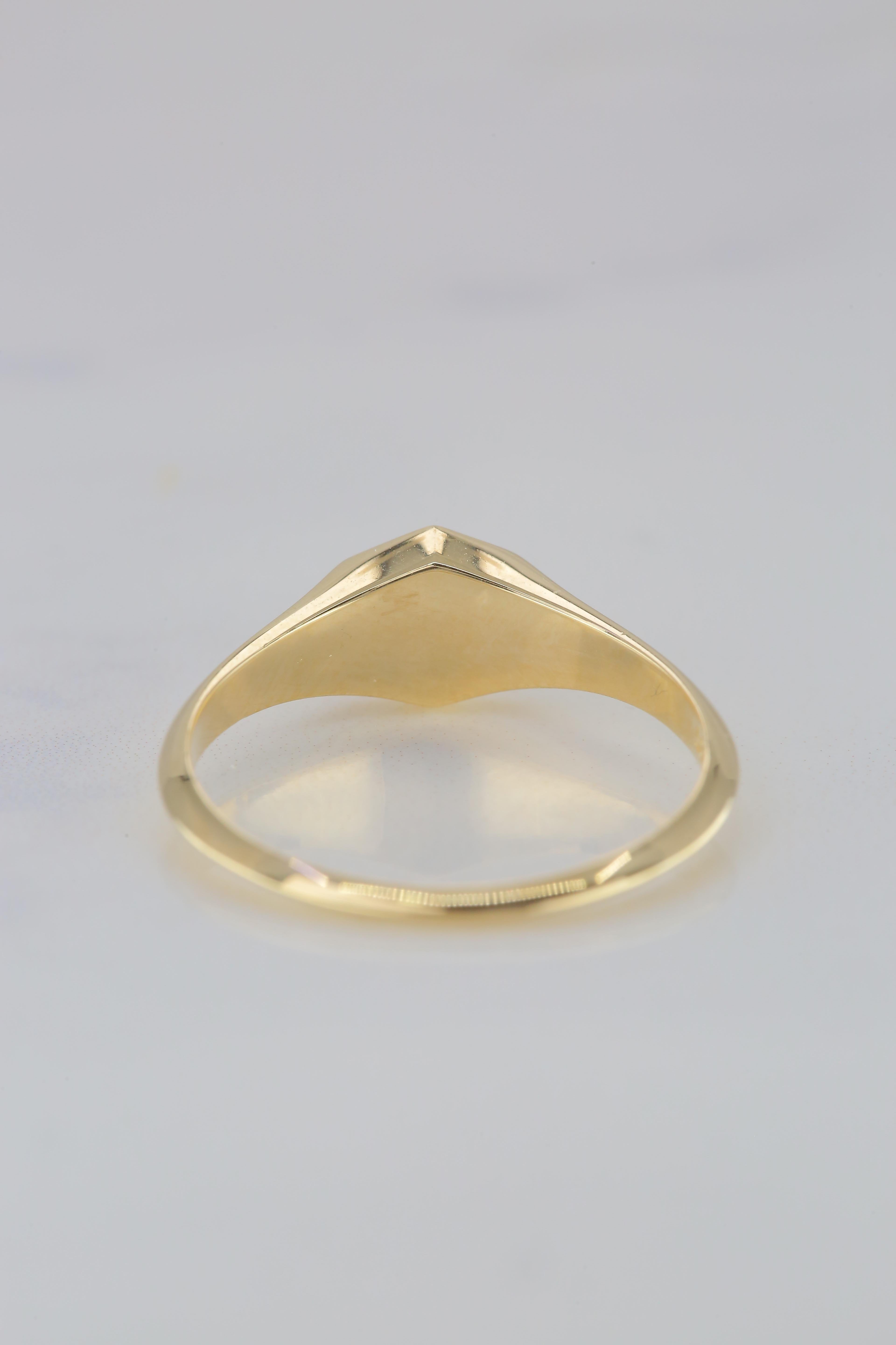 Pinky Signet Ring, 14K Gold Pinky Hexagon Signet Ring, Small Hexagonal Ring 7