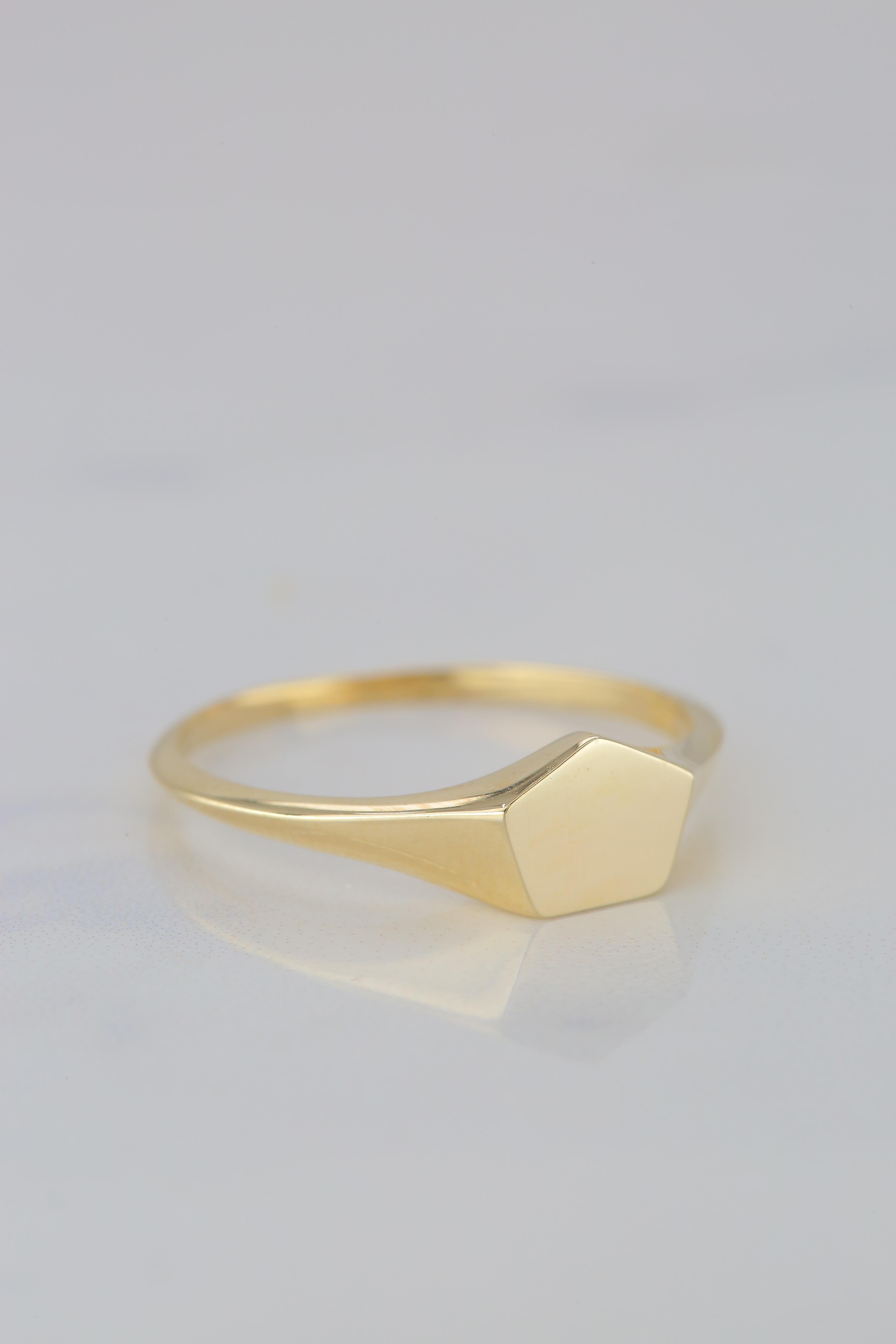 For Sale:  Pinky Signet Ring, 14K Gold Pinky Pentagon Signet Ring, Small Pentagonal Ring 6