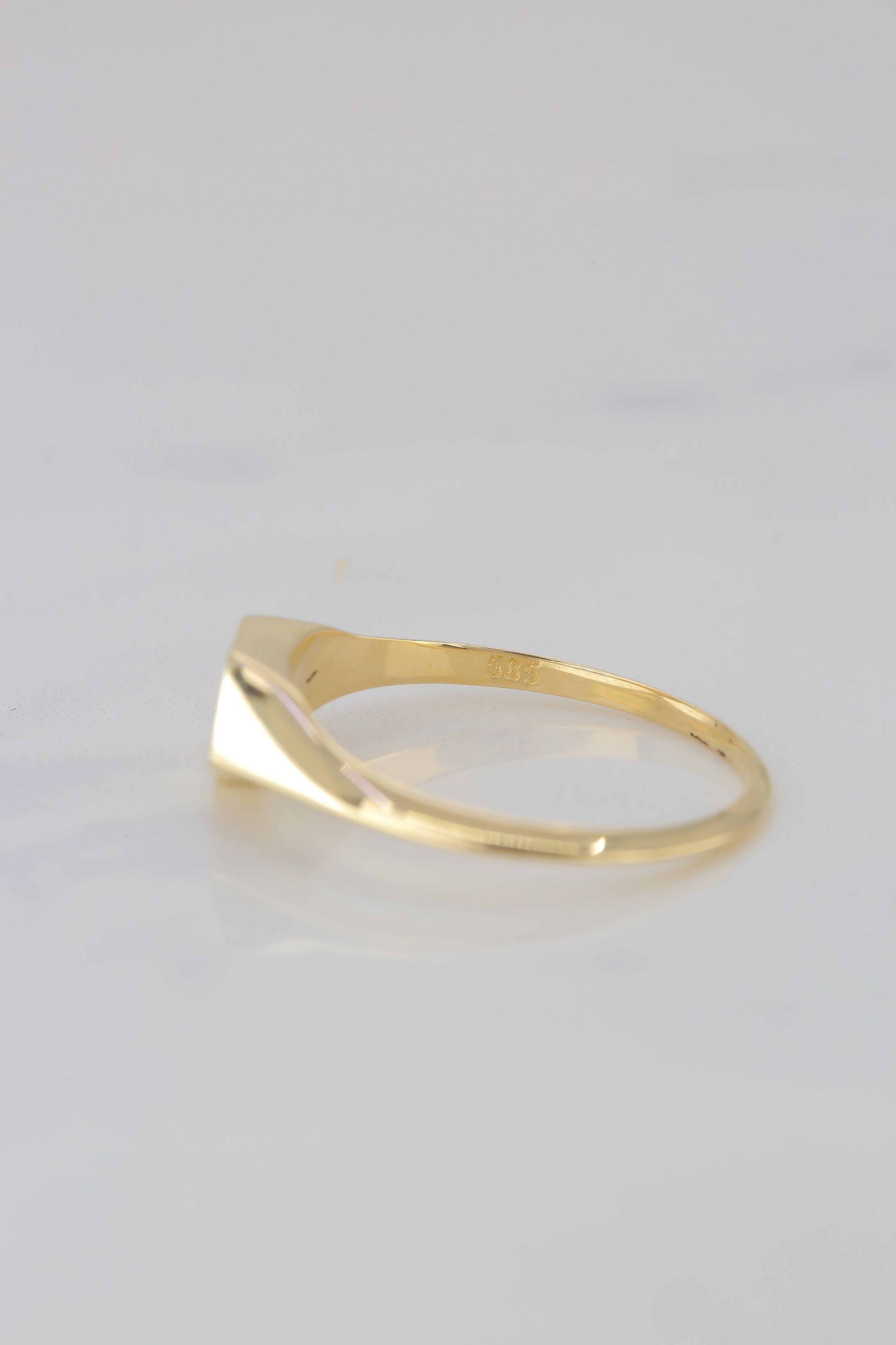 For Sale:  Pinky Signet Ring, 14K Gold Pinky Pentagon Signet Ring, Small Pentagonal Ring 7