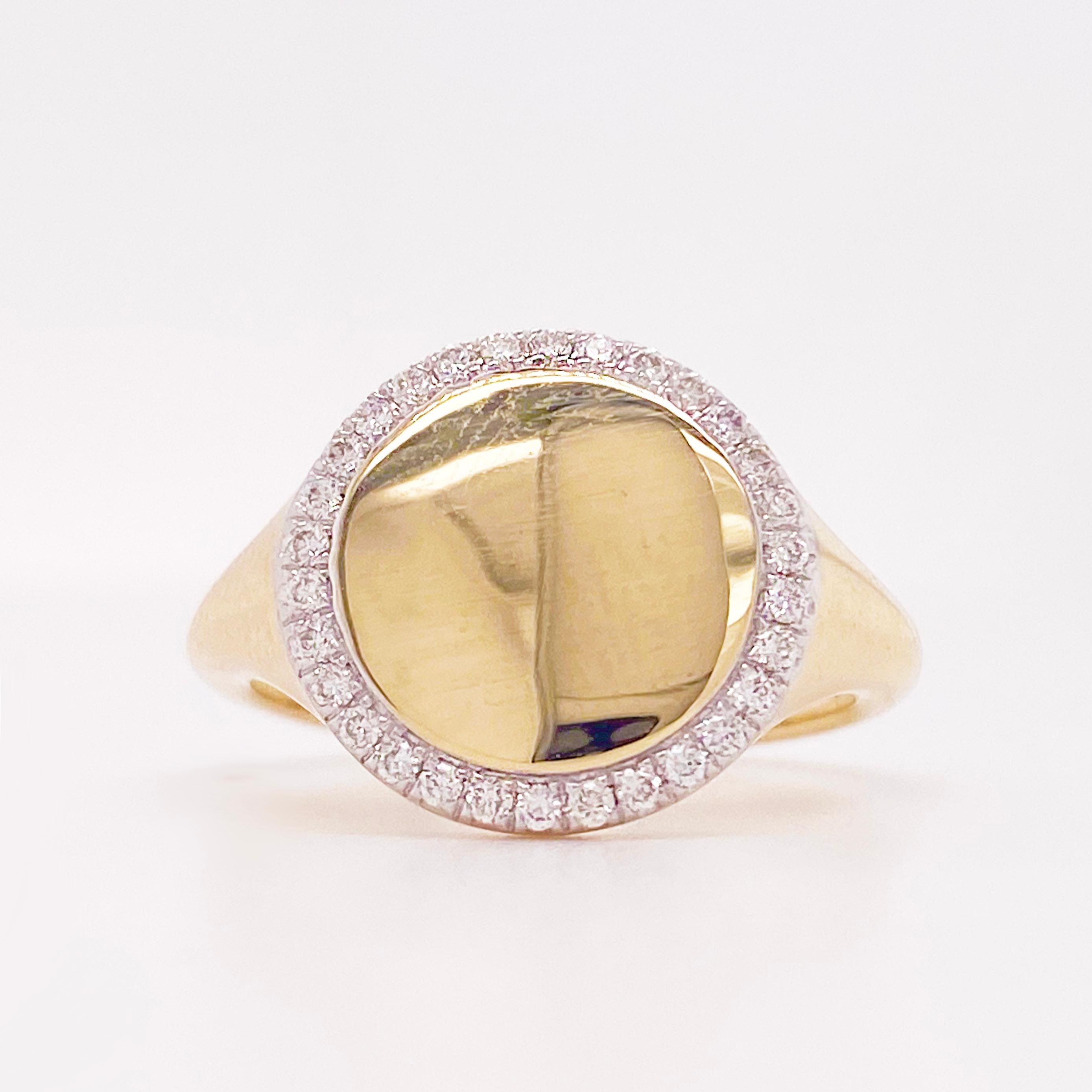 Im Angebot: Rosafarbener Siegelring, Diamant-Halo, Gelbgold () 2