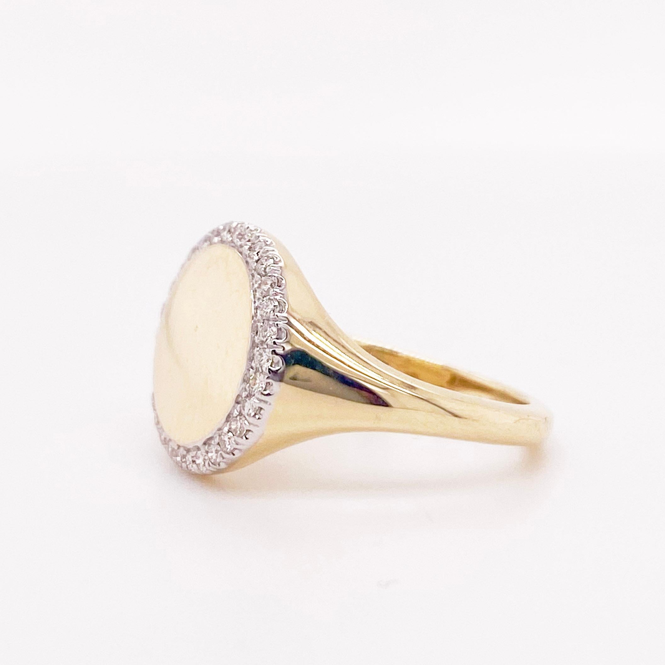 For Sale:  Pinky Signet Ring, Diamond Halo, Yellow Gold 3