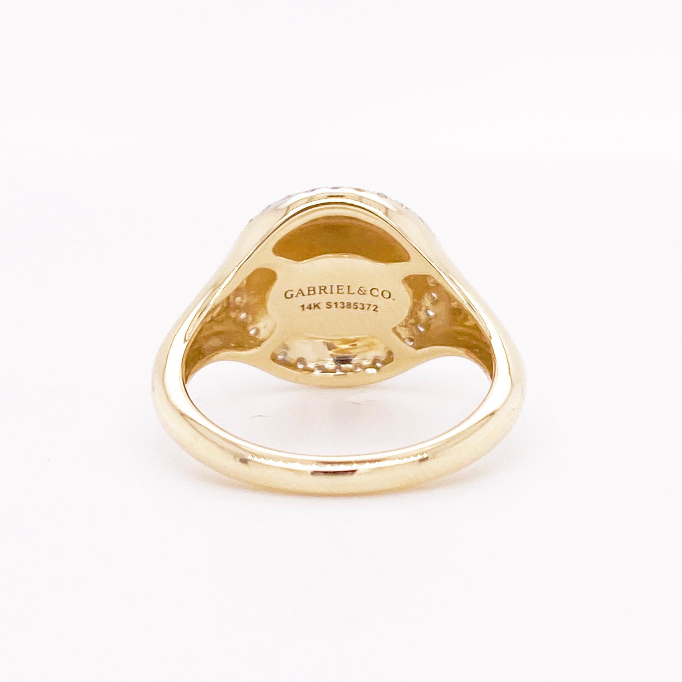 For Sale:  Pinky Signet Ring, Diamond Halo, Yellow Gold 4