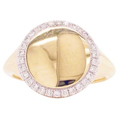 Pinky Signet Ring, Diamond Halo, Yellow Gold