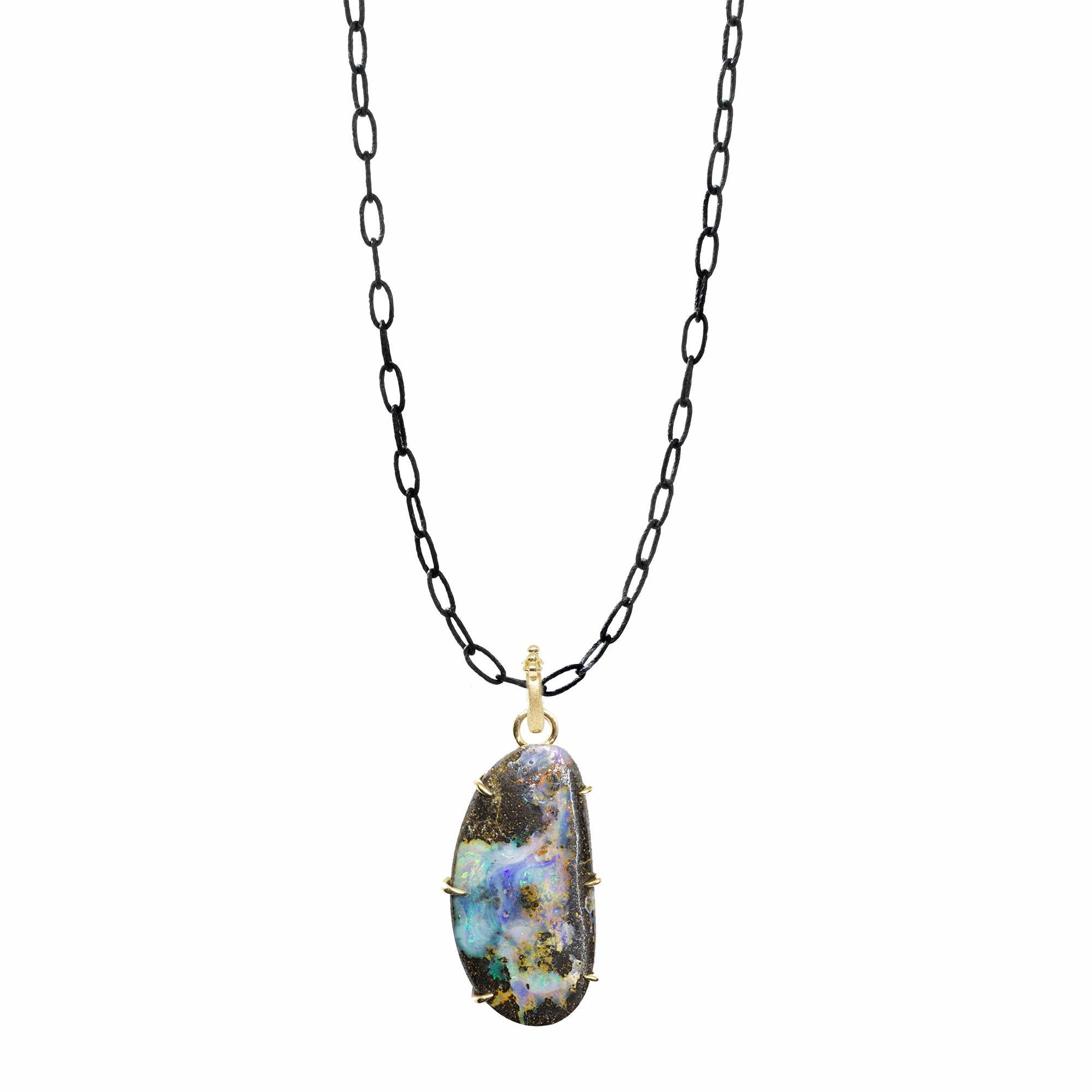 Contemporary Pinnacle Medium Boulder Opal Silver Necklace For Sale