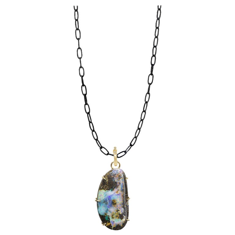 Pinnacle Medium Boulder Opal Silver Necklace For Sale at 1stDibs